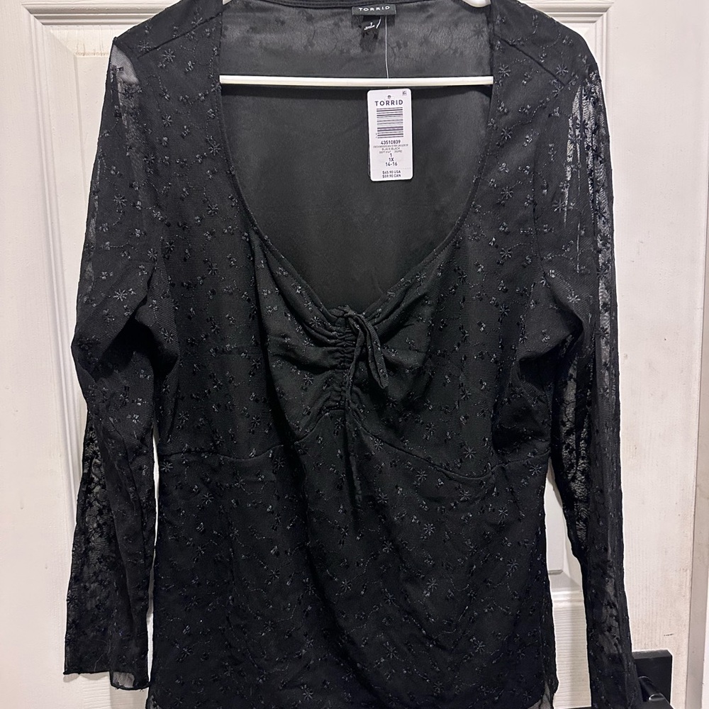 Torrid Elegant Black Sheer Sleeve Blouse